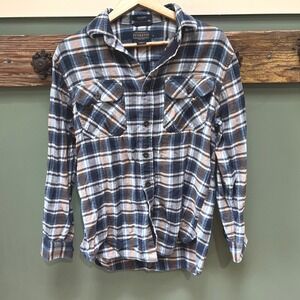 Pendleton Burnside Mens Small Blue Brown Plaid Cotton Flannel Button Down Shirt